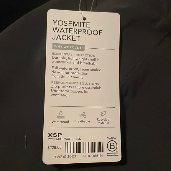 Athleta Black Yosemite Waterproof Jacket Raincoat, size XSP, New with Tags - Picture 5 of 7